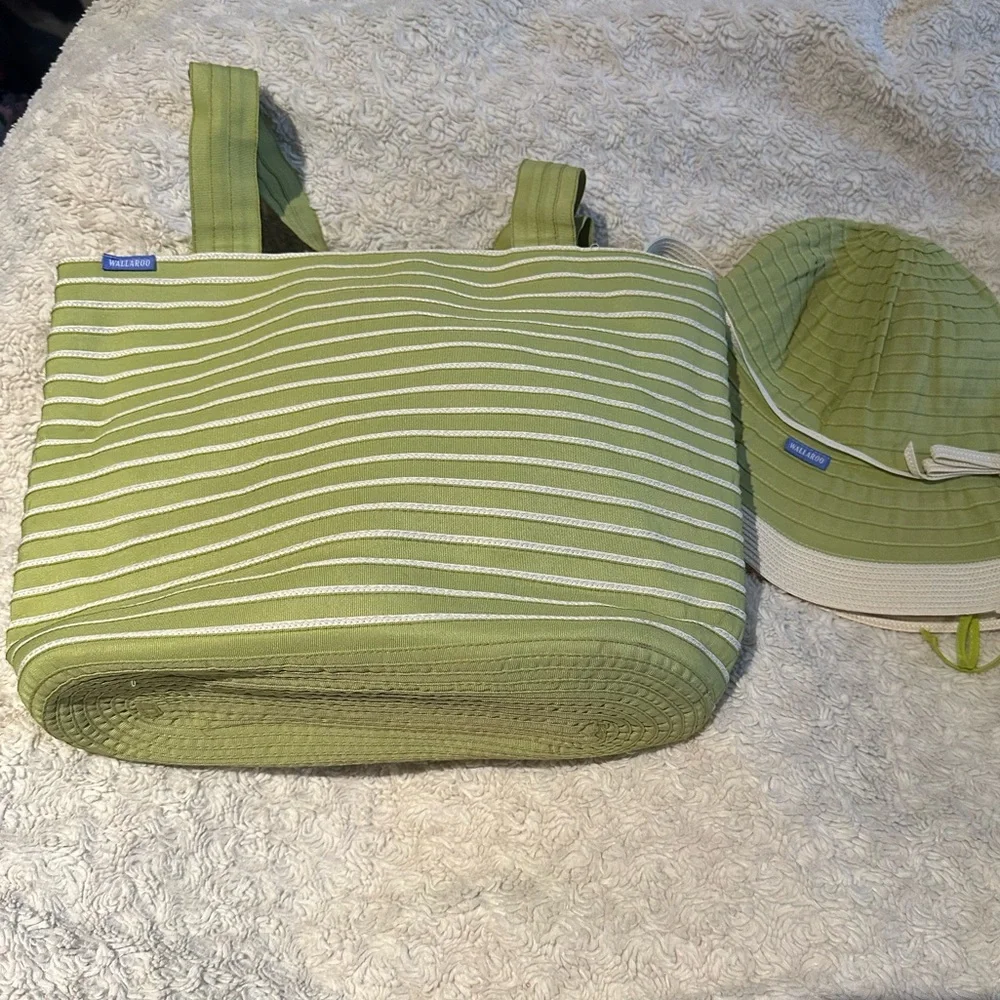 WALLAROO Vintage Tote and Bucket Hat Chelsea Set Lime & White - Picture 2 of 13